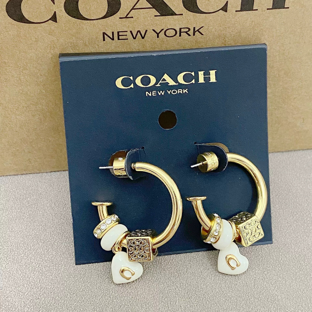 Coach Rhinestone Heart Cube Pendant Earrings Enamel